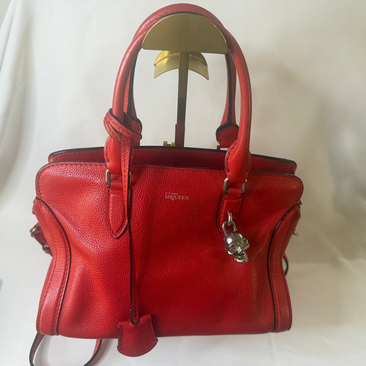 Alexander McQueen Skull Charm Top-Handle Handbag — Red/Silver - Vale & Row