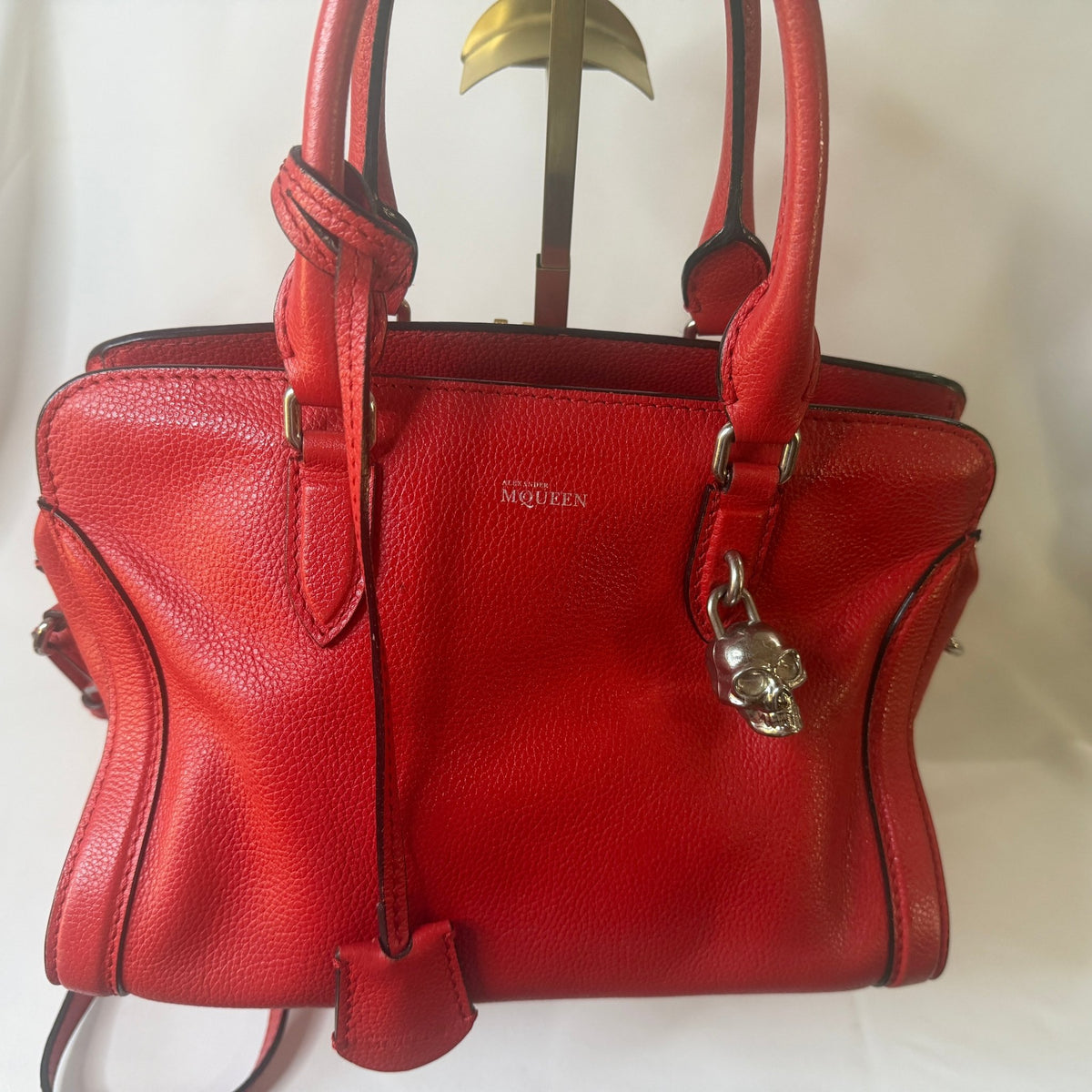 Alexander McQueen Skull Charm Top-Handle Handbag — Red/Silver - Vale & Row