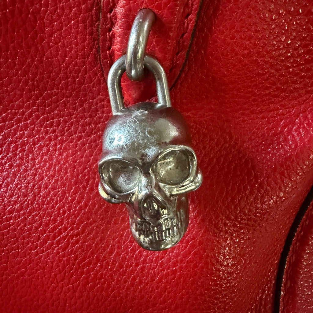 Alexander McQueen Skull Charm Top-Handle Handbag — Red/Silver - Vale & Row
