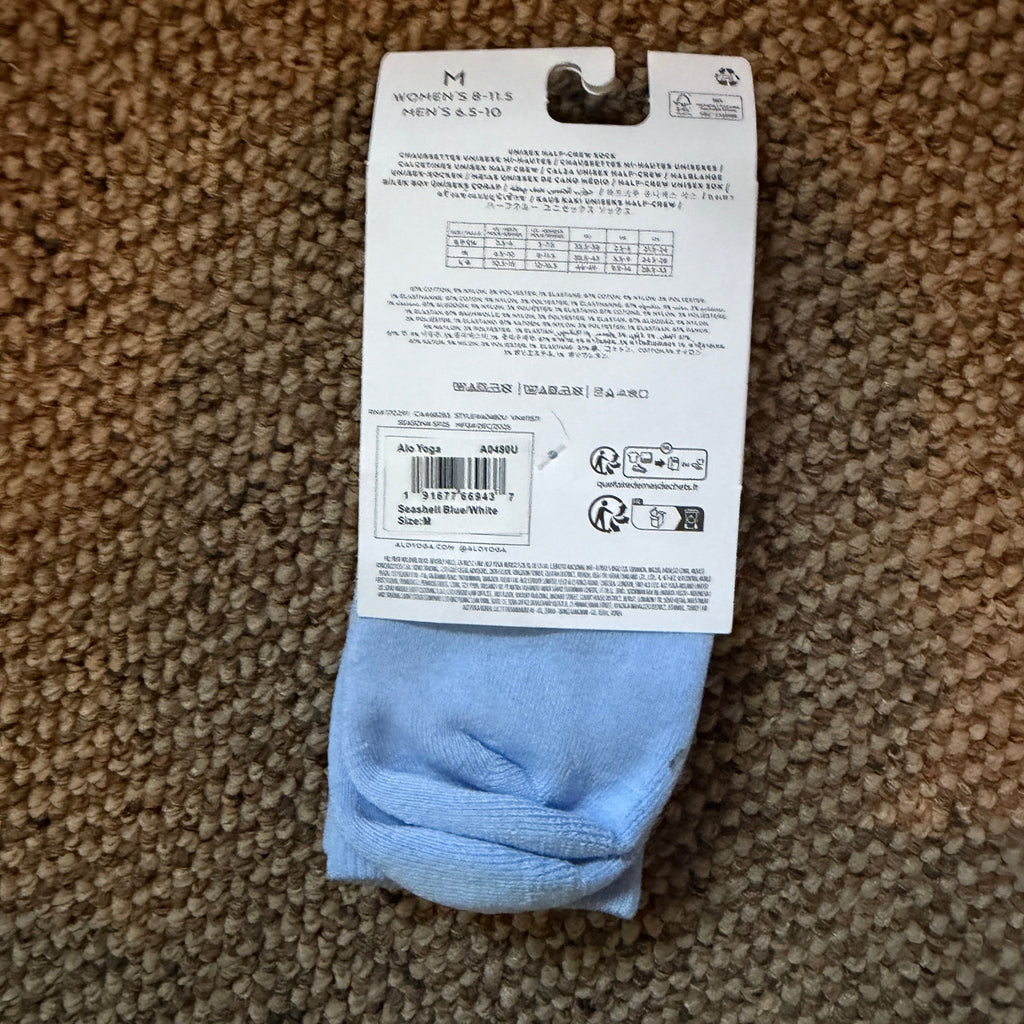 Alo Yoga Unisex Half-Crew Throwback Socks — Seashell Blue/White, M - Vale & Row