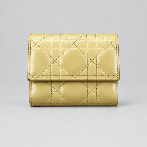 Christian Dior Yellow Cannage Quilted Compact Wallet - Vale & Row