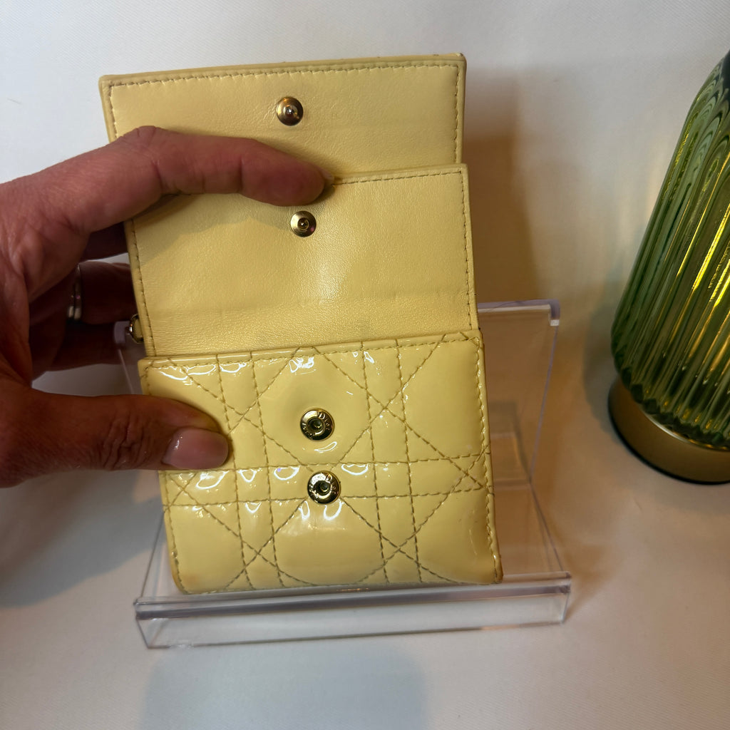 Christian Dior Yellow Cannage Quilted Compact Wallet - Vale & Row