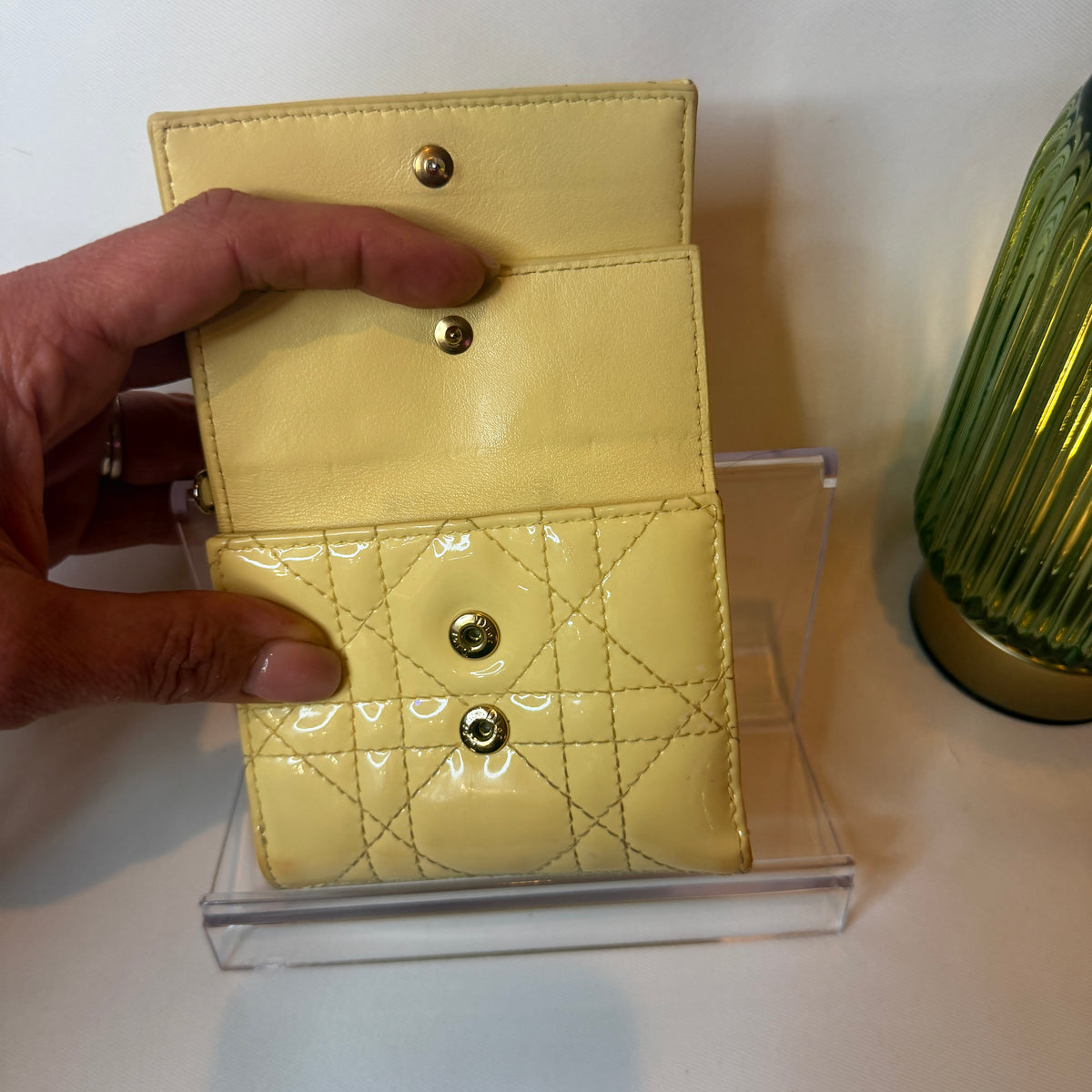 Christian Dior Yellow Cannage Quilted Compact Wallet - Vale & Row