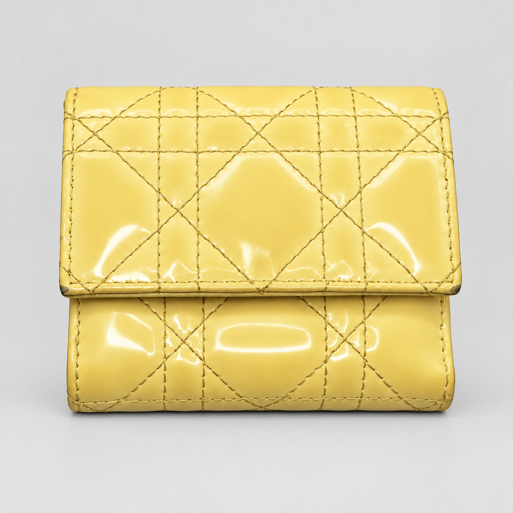 Christian Dior Yellow Cannage Quilted Compact Wallet - Vale & Row