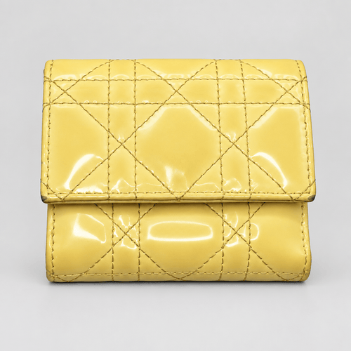 Christian Dior Yellow Cannage Quilted Compact Wallet - Vale & Row
