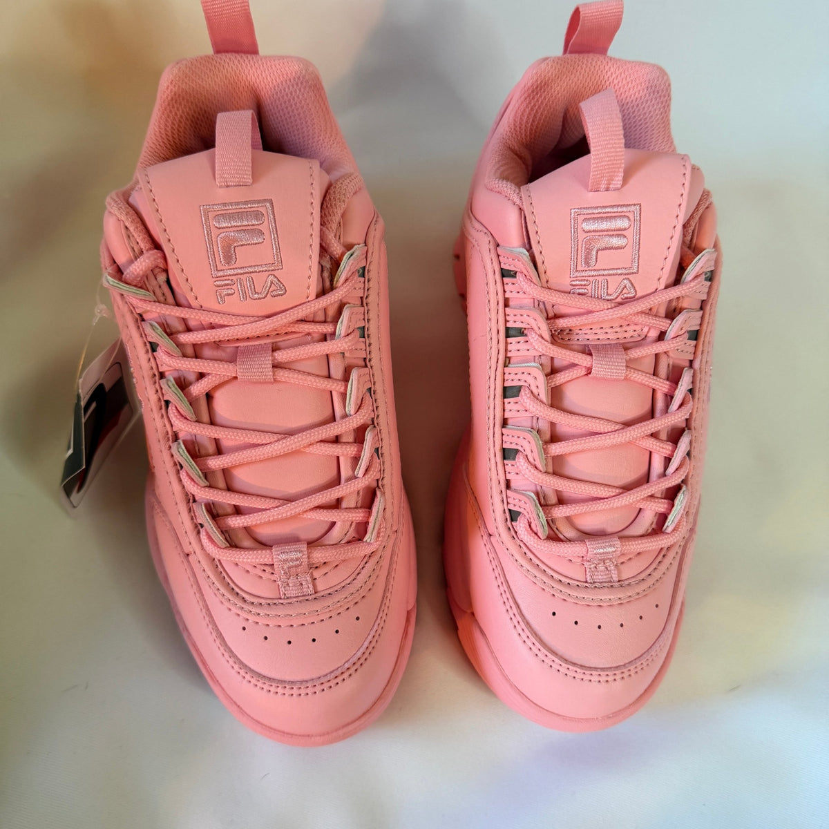 Fila Disruptor II Premium Sneakers — Pink/Coral, Kids US 3 - Vale & Row