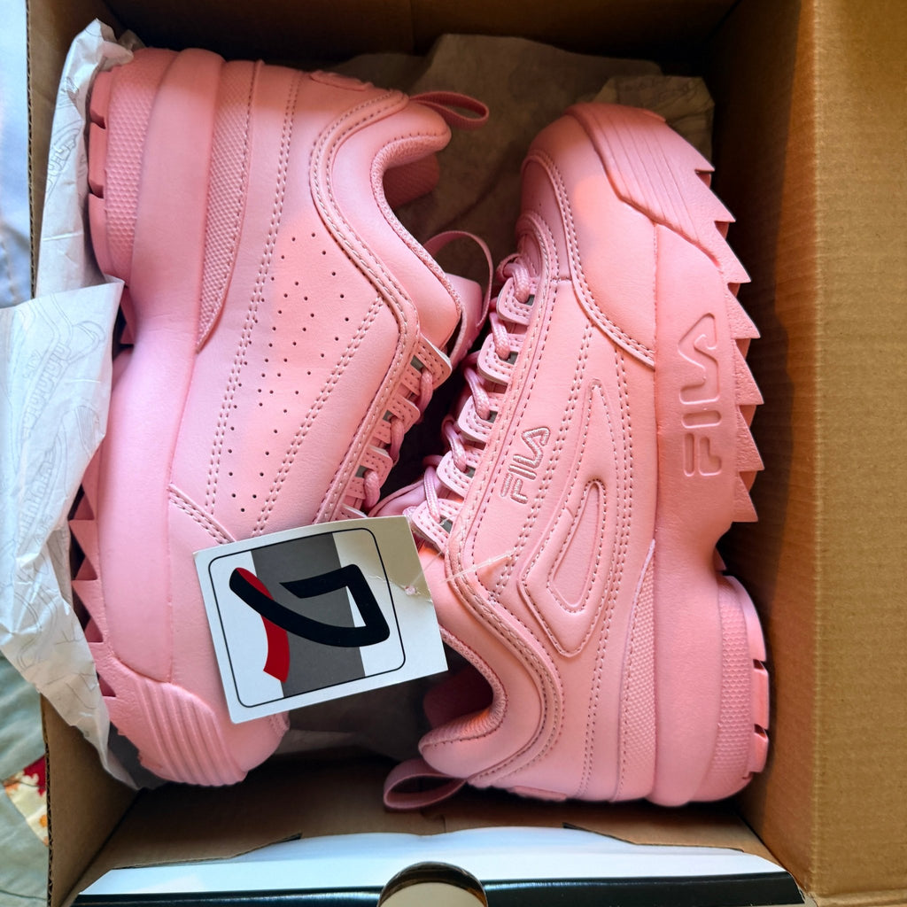 Fila Disruptor II Premium Sneakers — Pink/Coral, Kids US 3 - Vale & Row