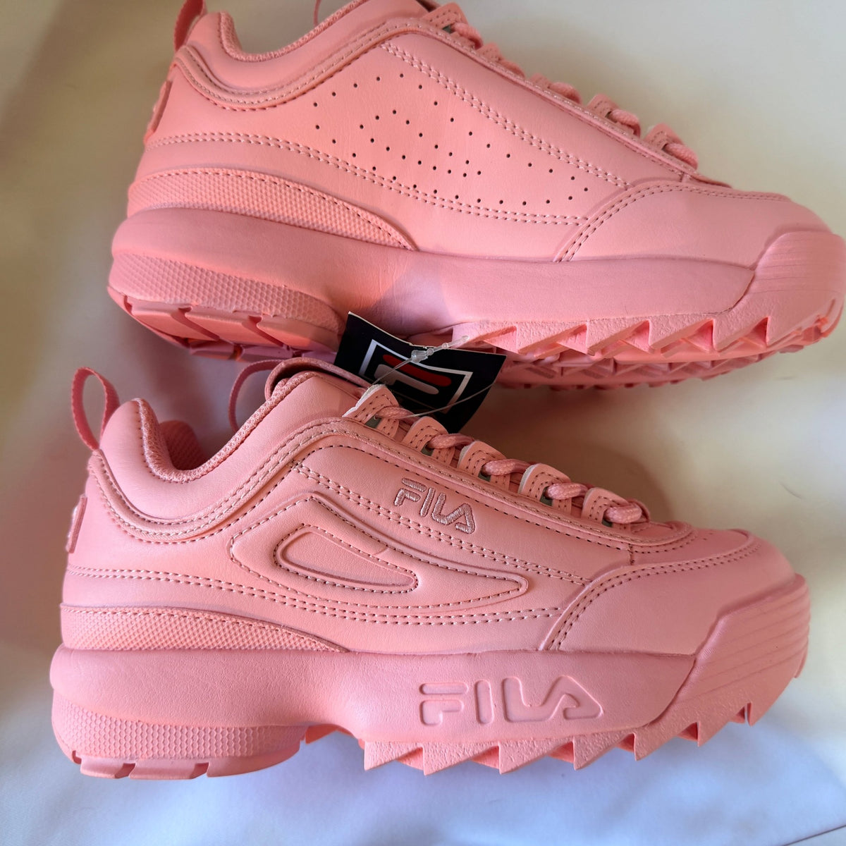 Fila Disruptor II Premium Sneakers — Pink/Coral, Kids US 3 - Vale & Row