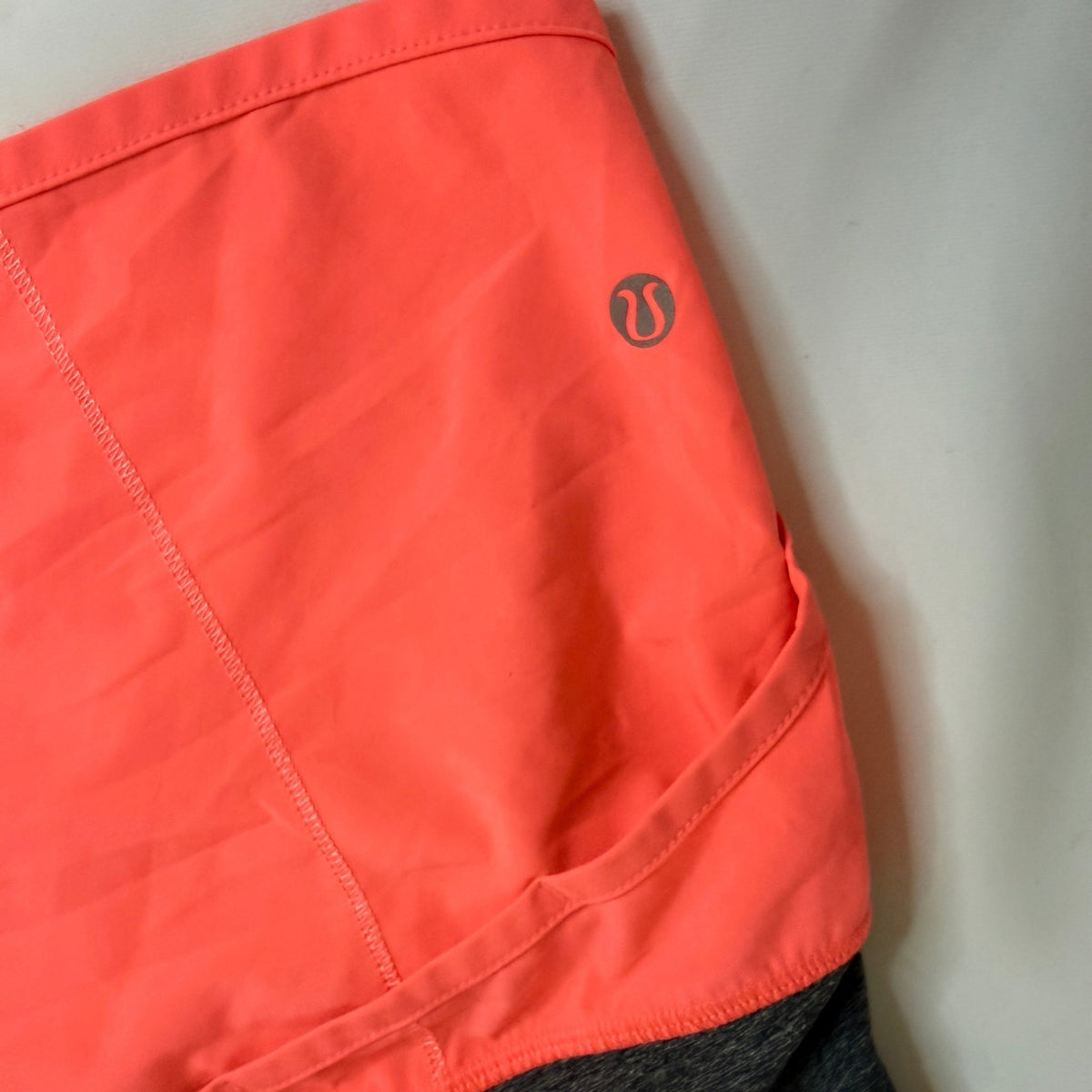 Lululemon Color-Block Running Shorts with Zip Pocket — Coral/Orange - Vale & Row