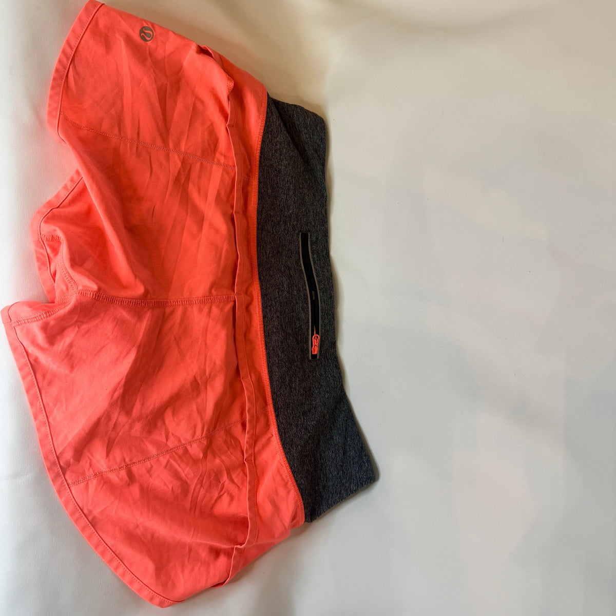 Lululemon Color-Block Running Shorts with Zip Pocket — Coral/Orange - Vale & Row
