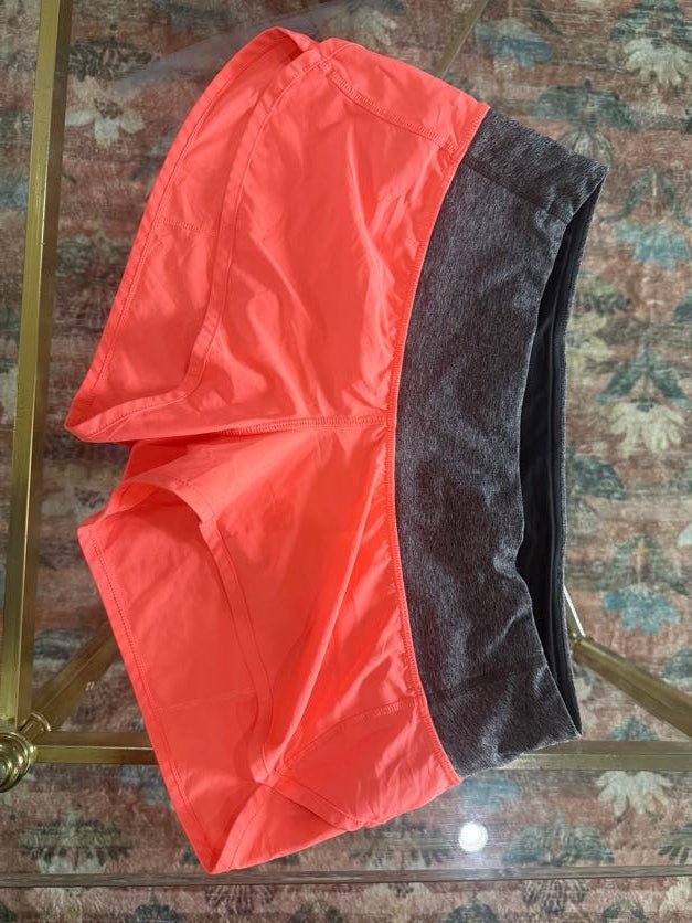 Lululemon Color-Block Running Shorts with Zip Pocket — Coral/Orange - Vale & Row