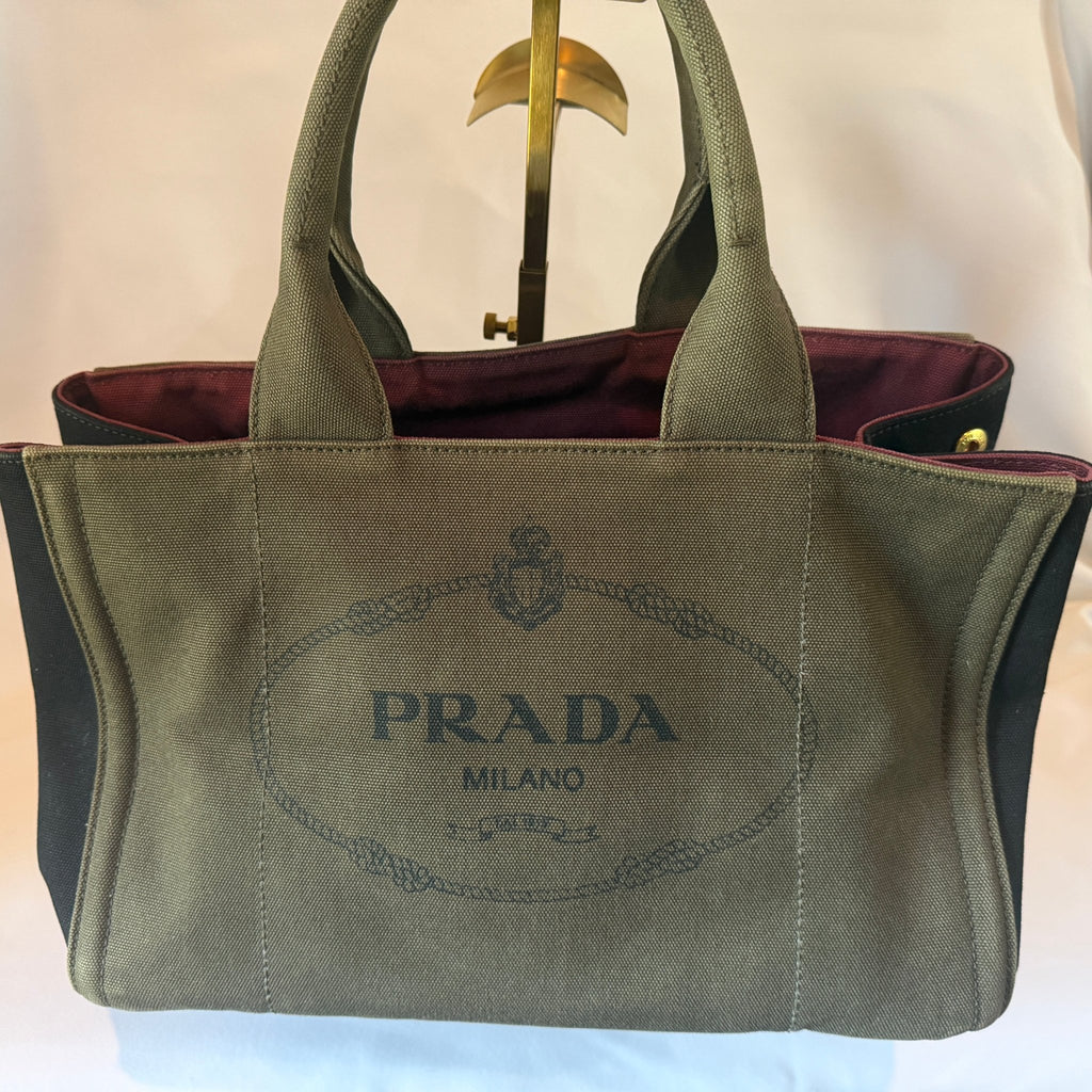 Prada Canapa Logo Canvas Bicolor Small Tote - Vale & Row
