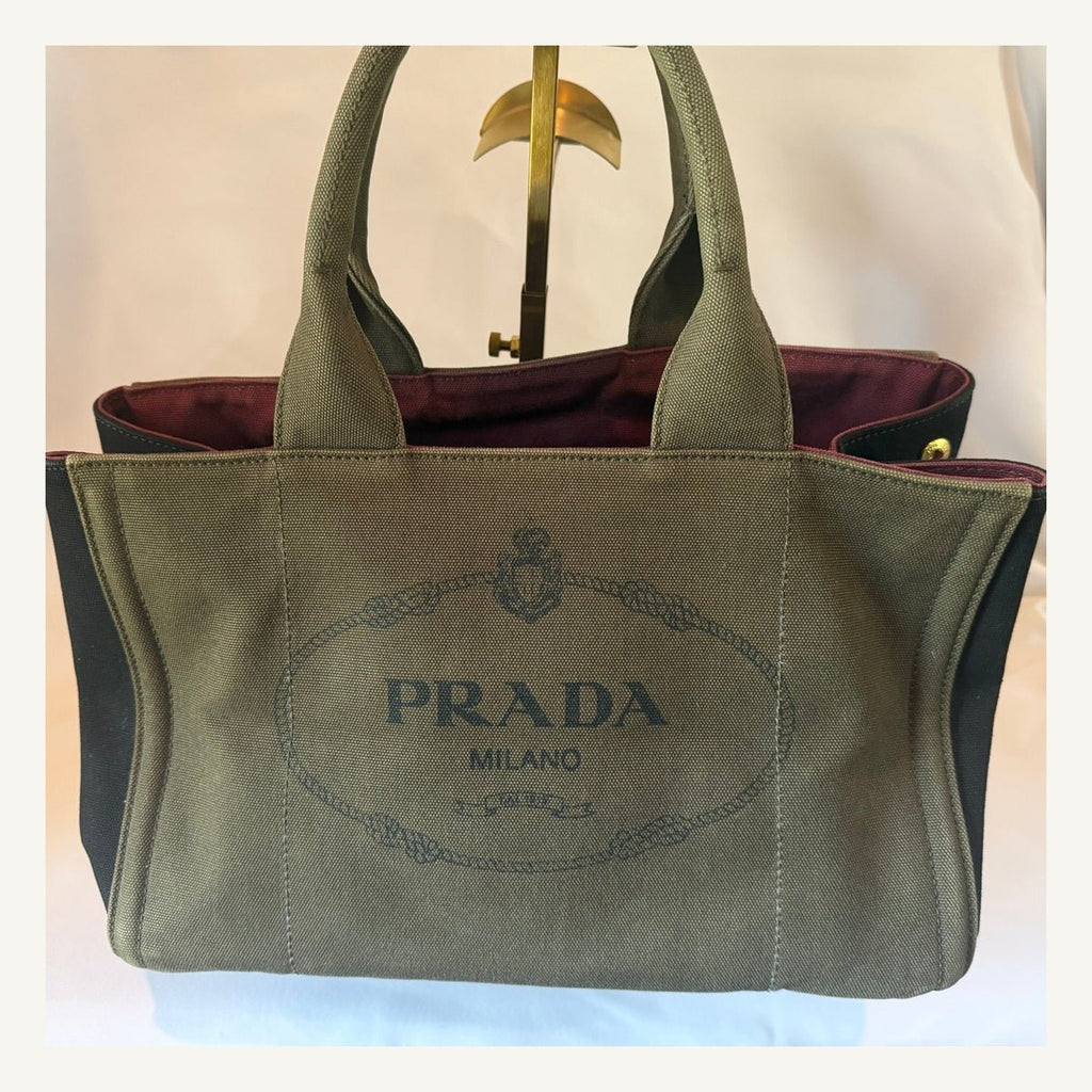Prada Canapa Logo Canvas Bicolor Small Tote - Vale & Row