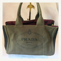 Prada Canapa Logo Canvas Bicolor Small Tote - Vale & Row