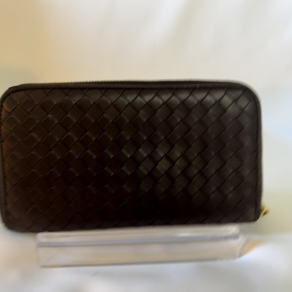 Bottega Veneta Intrecciato Zip-Around Wallet — Dark Brown