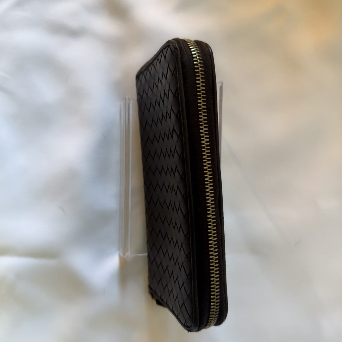 Bottega Veneta Intrecciato Zip-Around Wallet — Dark Brown