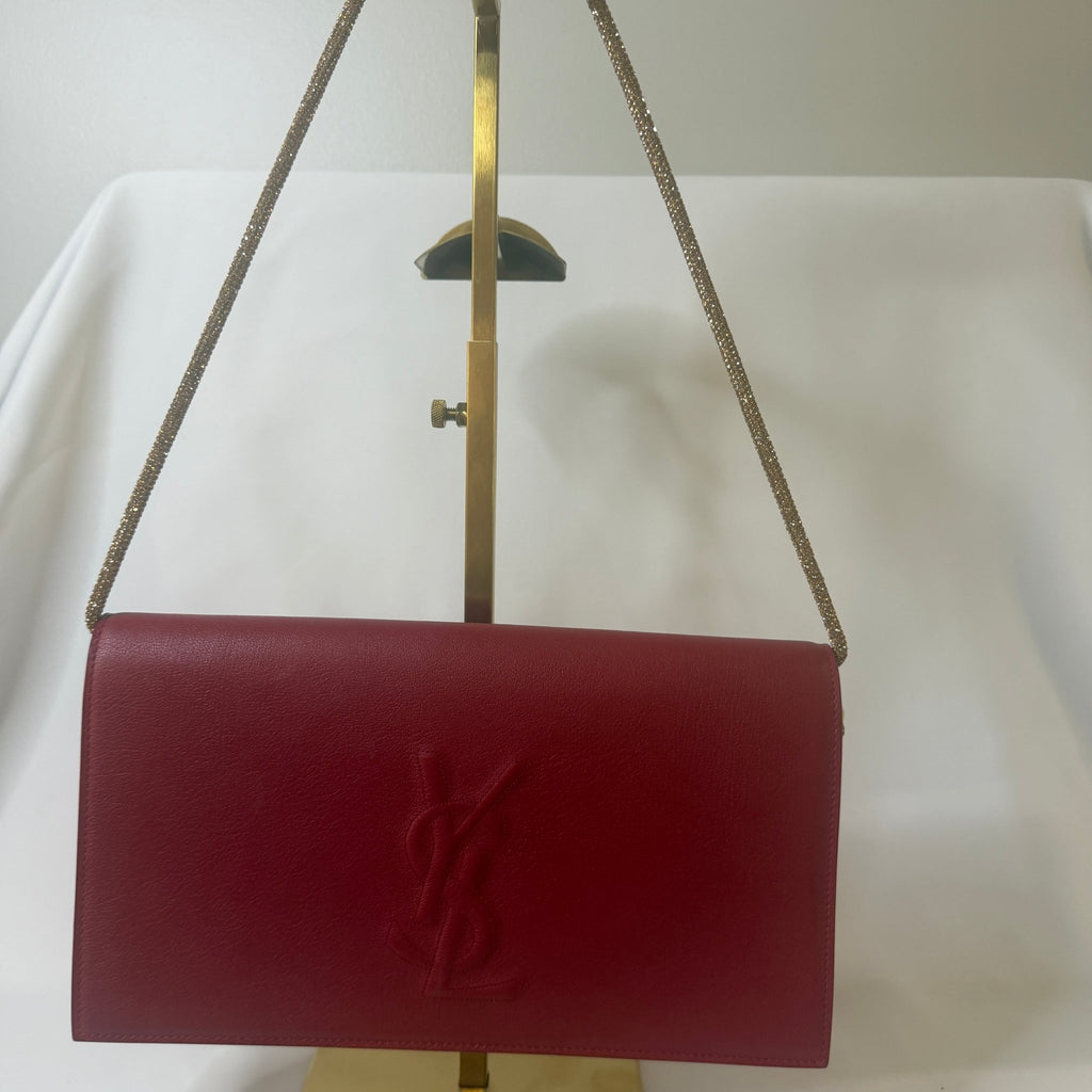Women's Saint Laurent YSL Belle de Jour Leather Clutch with chain and interior protector - Vale & Row