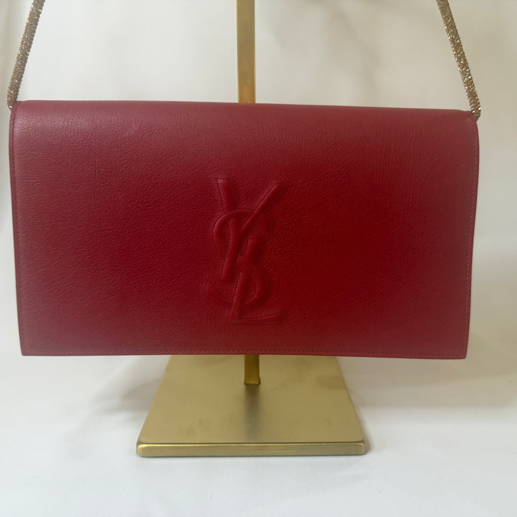 Women's Saint Laurent YSL Belle de Jour Leather Clutch with chain and interior protector - Vale & Row
